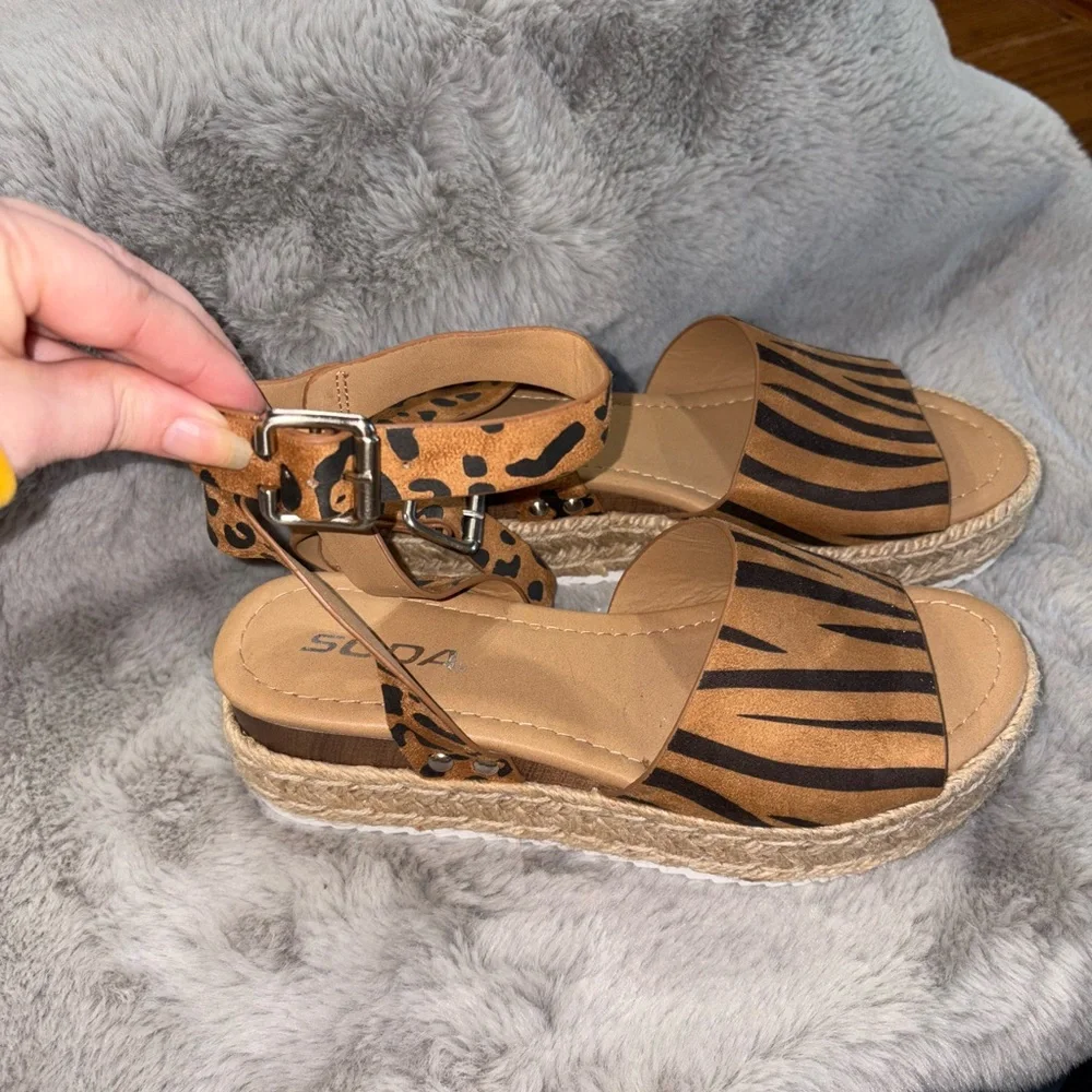 Soda Tan and Black Animal-Print Espadrille Sandals